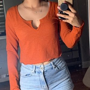 Tan long sleeve crop top